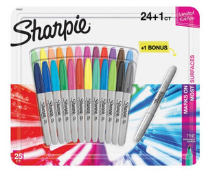 Sharpie Permanent Marker, Fine Point, 24 Assorted Colors + 1 Silver Bonus Marker